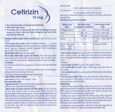 Thuốc Cetirizin DMC 10mg điều trị viêm mũi dị ứng, mày đay
